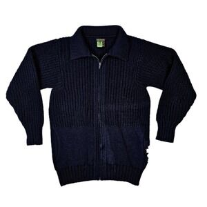 Vtg Inis Meain Aran Cable Zip Sweater 40 Wool Navy Fisherman Heavyweight Ireland